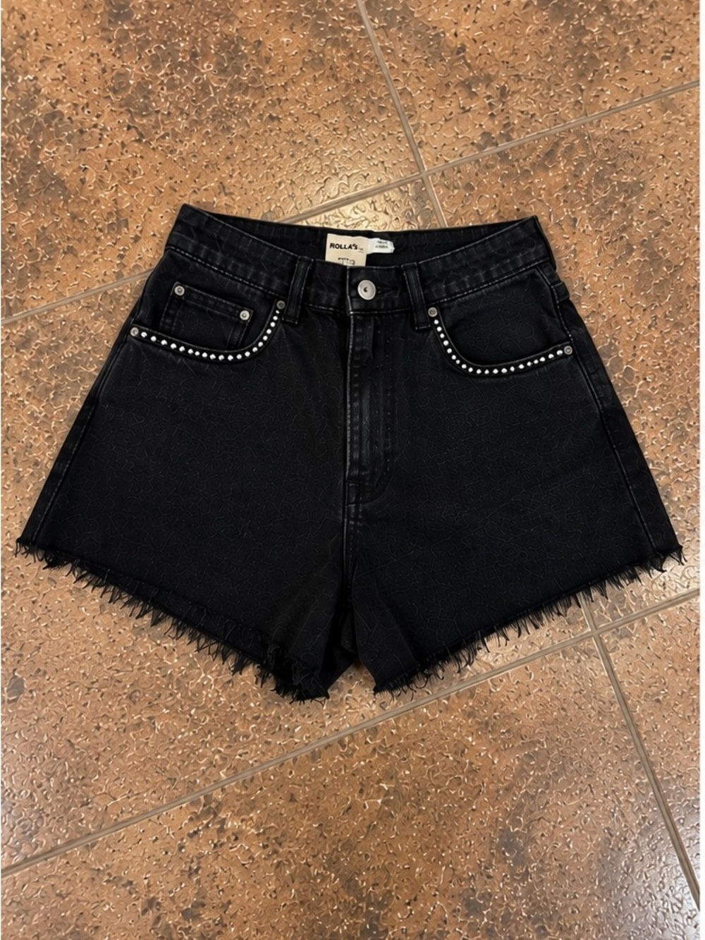 ROLLA'S Black High-Waist Studded Denim Shorts
